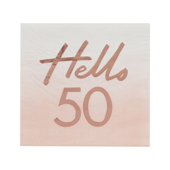 HELLO 50 BIRTHDAY PARTY NAPKINS ROSE GOLD - 16PCS