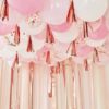 BLUSH WHITE AND ROSE GOLD CEILING BALLOONS WITH TASSELS - Image 2