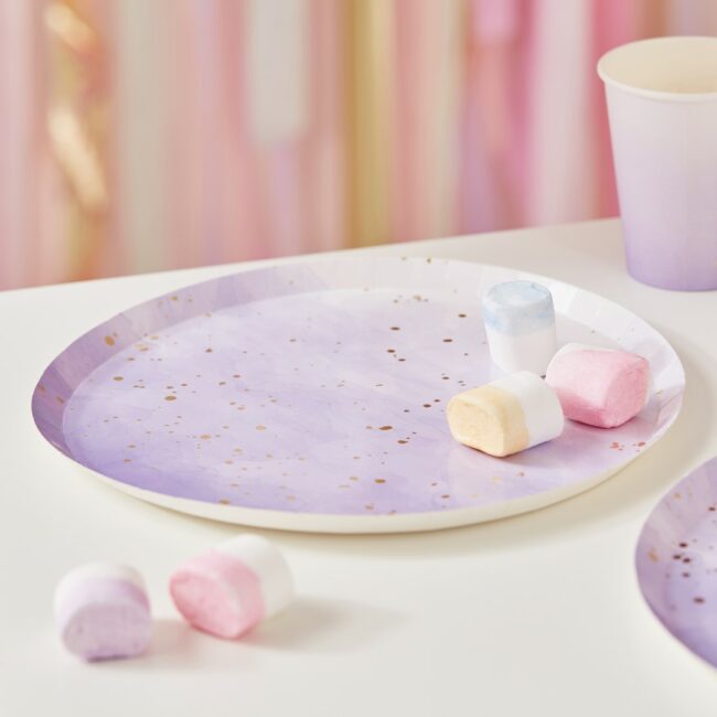 PAPER PLATES WATERCOLOUR LILAC SPECKLE GOLD 8PCS - Image 3