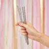 SILVER STAINLESS STEEL STRAWS - 5PCS - Image 2