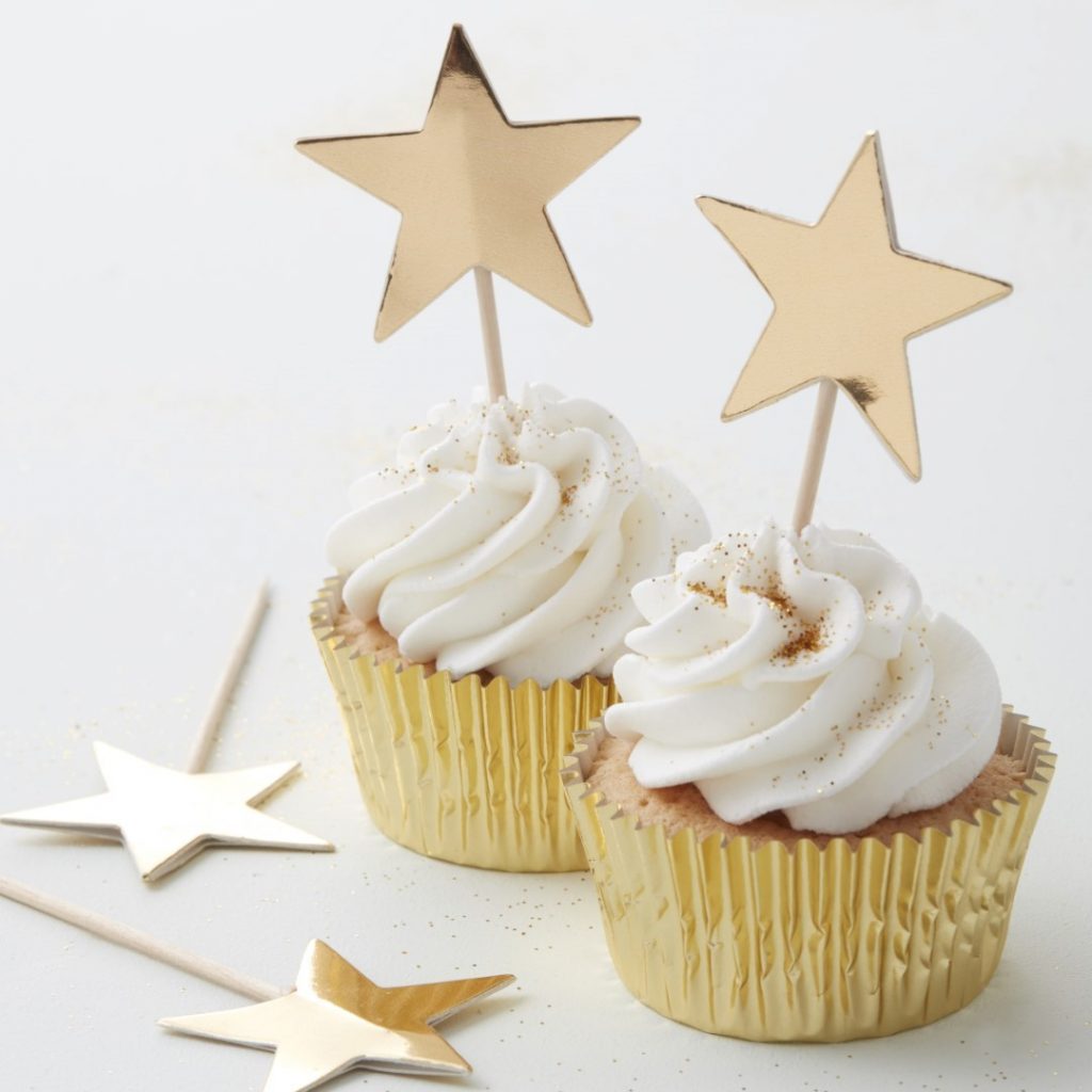 STAR CUPCAKE TOPPERS GOLD FOILED 10PCS Pergamos