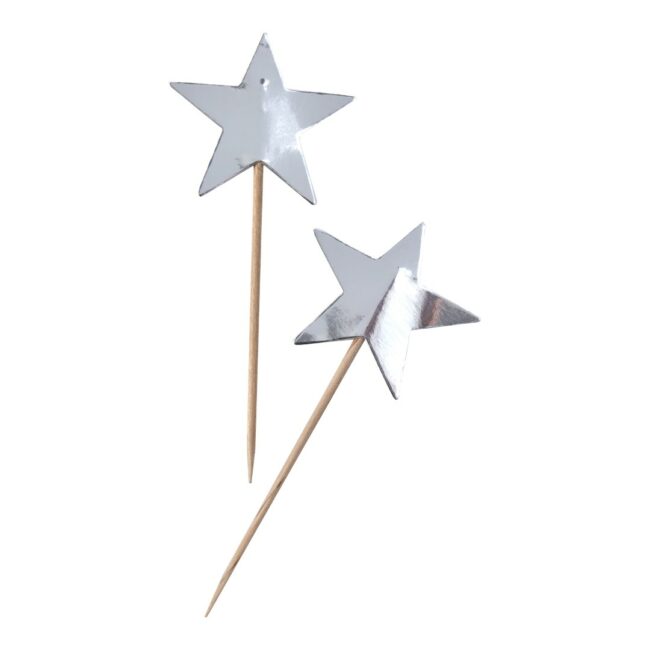 FOILED STAR CUPCAKE TOPPERS SILVER 5X11.5CM 10PCS