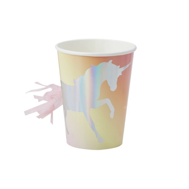 IRIDESCENT TASSEL UNICORN CUPS - 8PCS