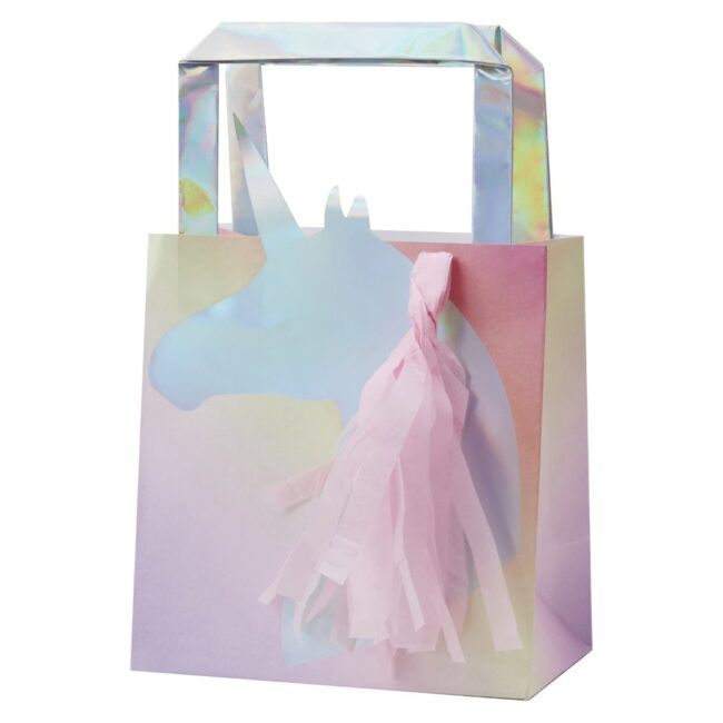 IRIDESCENT FOILED UNICORN TASSEL PAPER PARTY BAG - 5PCS