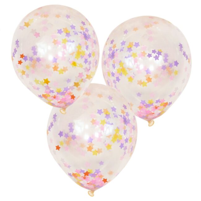 PASTEL STAR SHAPED CONFETTI BALLOONS - 5PCS