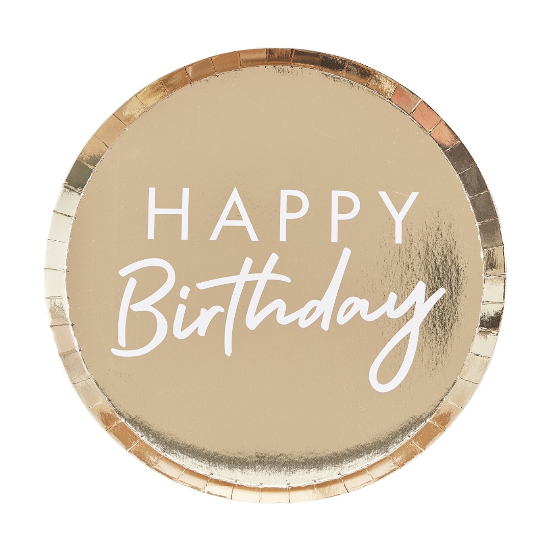 HAPPY BIRTHDAY PLATES GOLD FOILED 8PCS - Pergamos