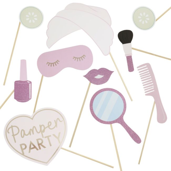 PINK GLITTER AND FOILED PAMPER PARTY PHOTO BOOTH PROPS - 10PCS