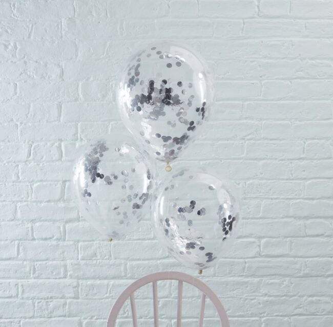 SILVER CONFETTI BALLOONS - 5PCS - Image 2