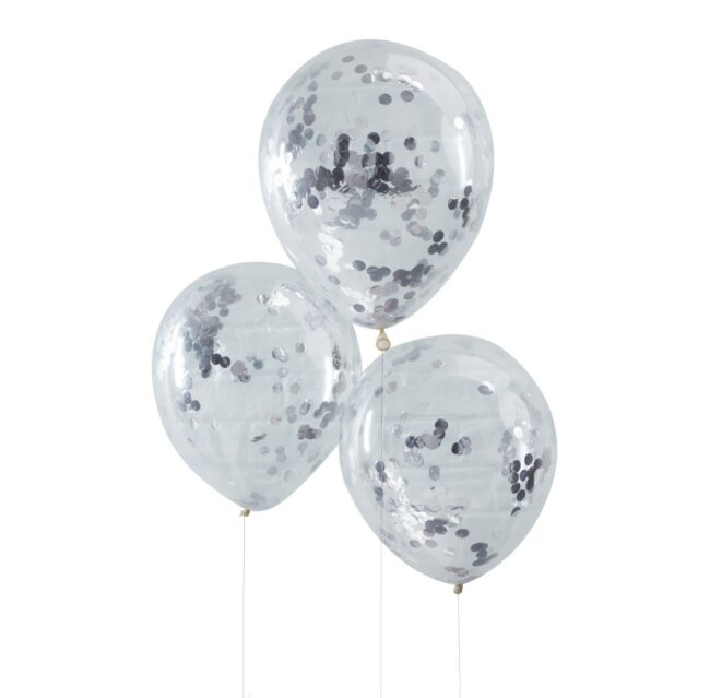 SILVER CONFETTI BALLOONS - 5PCS