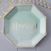 MINT & GOLD FOILED HOORAY PAPER PLATES - 8PCS - Image 2