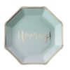 MINT & GOLD FOILED HOORAY PAPER PLATES - 8PCS