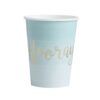 MINT & GOLD FOILED HOORAY PAPER CUPS - 8PCS