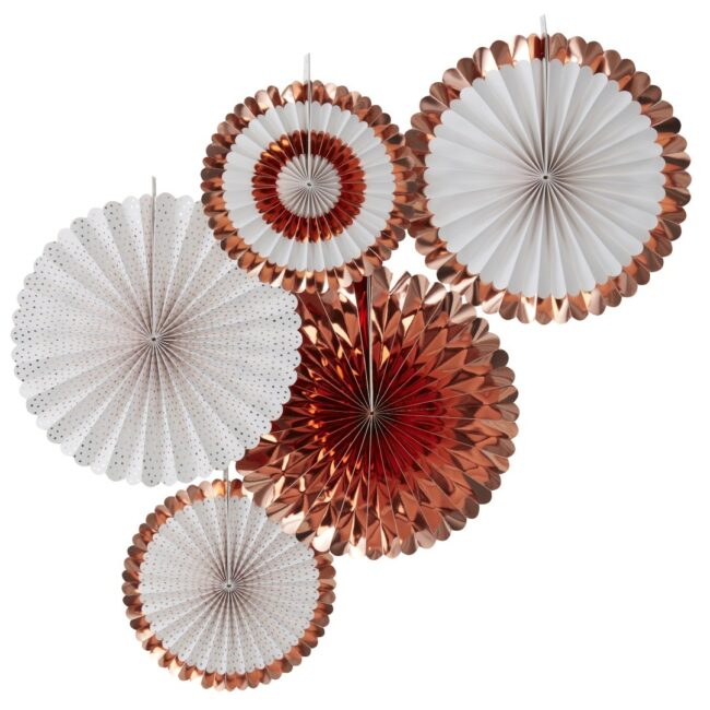 PAPER FAN ROSE GOLD PARTY DECORATIONS - 5PCS