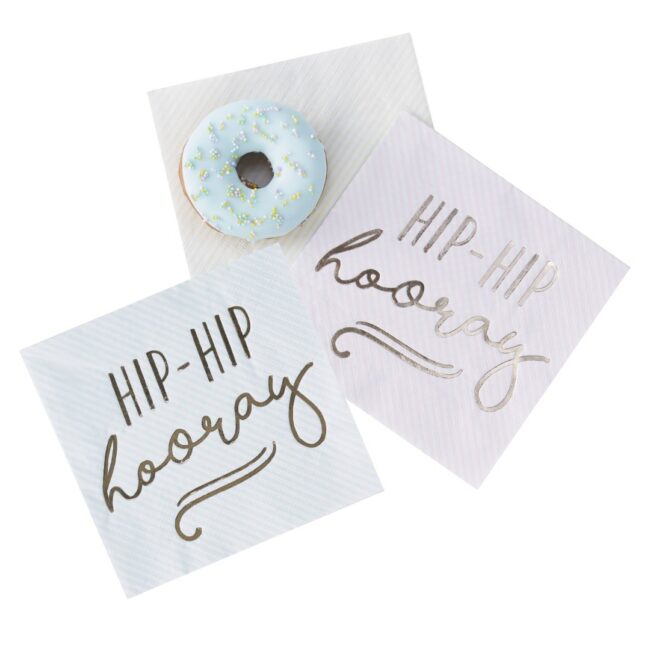 GOLD FOILED HIP HIP HOORAY PASTEL PAPER NAPKINS 16PCS