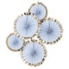 PAPER FANS GOLD FOILED BLUE 5PCS