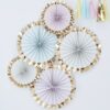 GOLD FOILED PASTEL PAPER FAN DECORATIONS - 5PCS - Image 2