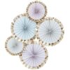 GOLD FOILED PASTEL PAPER FAN DECORATIONS - 5PCS