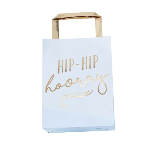 GOLD FOILED HIP HIP HOORAY BLUE PARTY BAGS - 5PCS