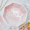HAPPY BIRTHDAY PAPER PLATES PINK OMBRE GOLD FOILED 8PCS - Image 2