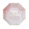 HAPPY BIRTHDAY PAPER PLATES PINK OMBRE GOLD FOILED 8PCS