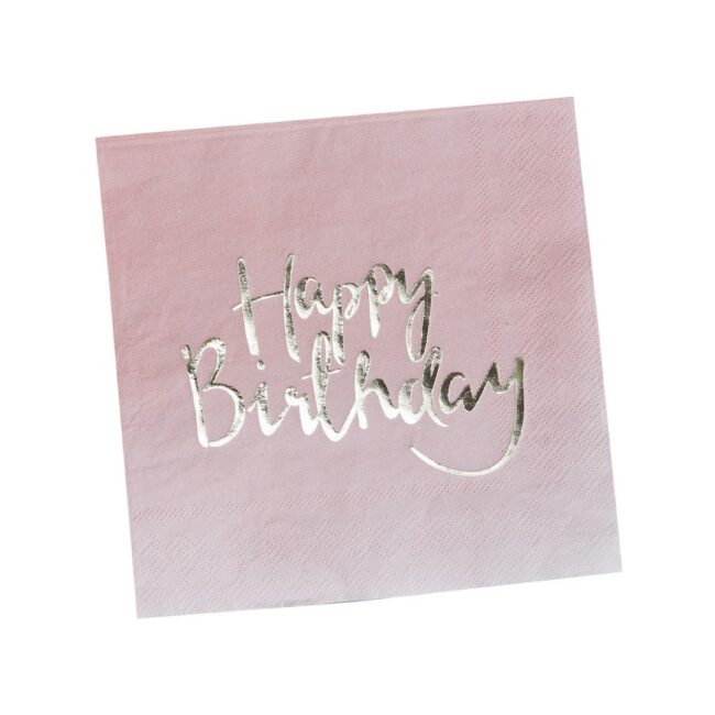 GOLD FOILED PINK OMBRE HAPPY BIRTHDAY NAPKINS - 20PCS