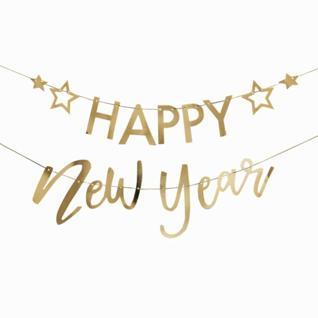 GOLD HAPPY NEW YEAR BANNER DECORATION