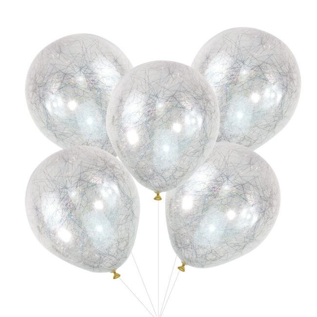 SILVER ANGEL HAIR CONFETTI BALLOONS 5PCS