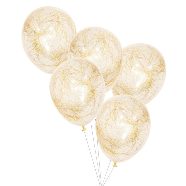GOLD ANGEL HAIR CONFETTI BALLOONS 5PCS