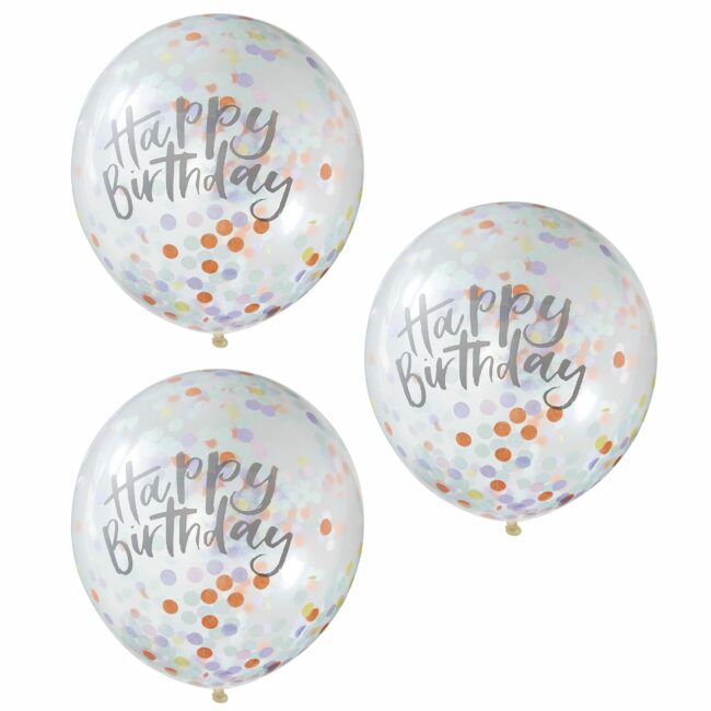 HAPPY BIRTHDAY PASTEL CONFETTI BALLOONS - 5PCS