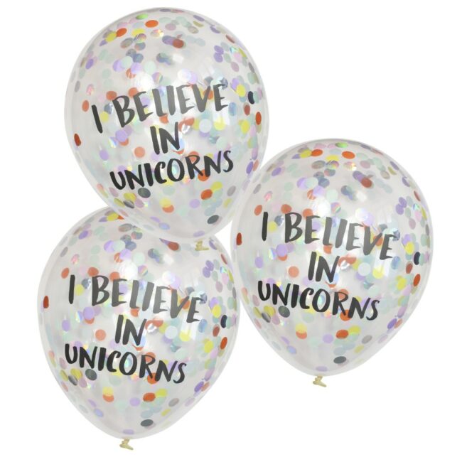 I BELIEVE IN UNICORNS CONFETTI BALLOONS - 5PCS