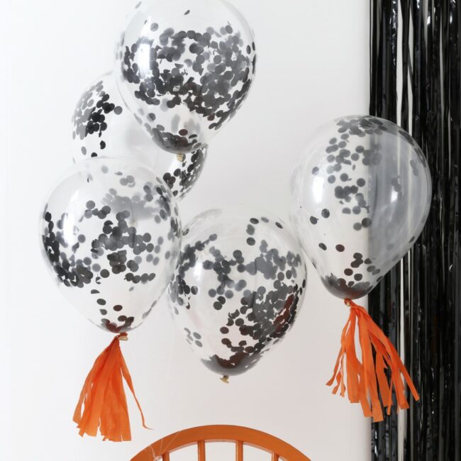 BLACK CONFETTI BALLOONS 5PCS - Image 3