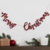 RED GLITTER MERRY CHRISTMAS WOODEN BUNTING DECORATION - Image 2