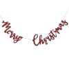 RED GLITTER MERRY CHRISTMAS WOODEN BUNTING DECORATION