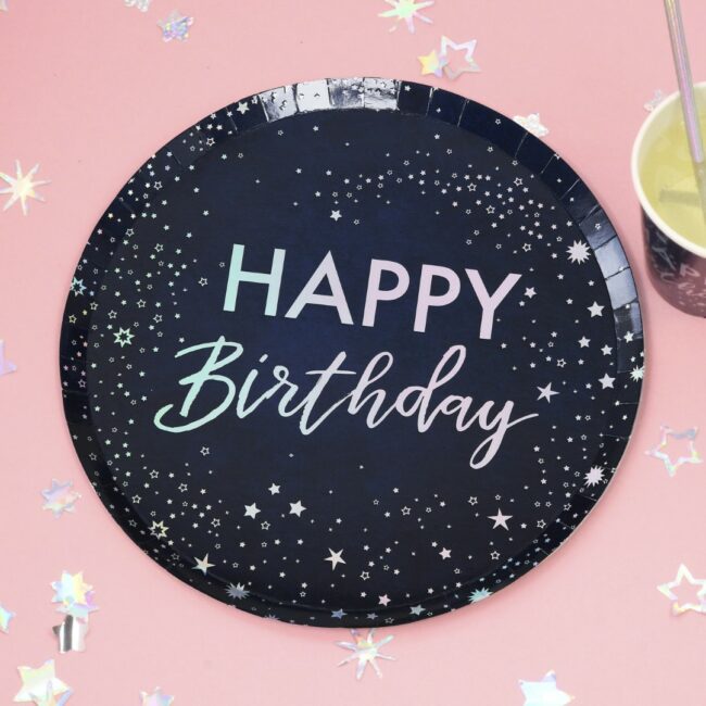 HAPPY BIRTHDAY PAPER PLATES IRIDESCENT FOILED 8PCS - Image 3