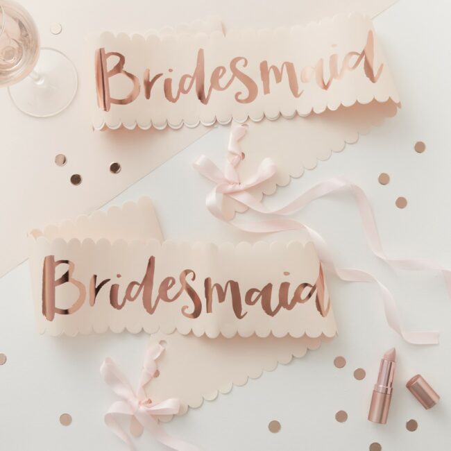 HENS PARTY BRIDESMAID SASHES PINK & ROSE GOLD 2PCS - Image 3