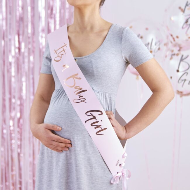 IT'S A BABY GIRL PINK BABY SHOWER SASH 75X10CM - Image 3