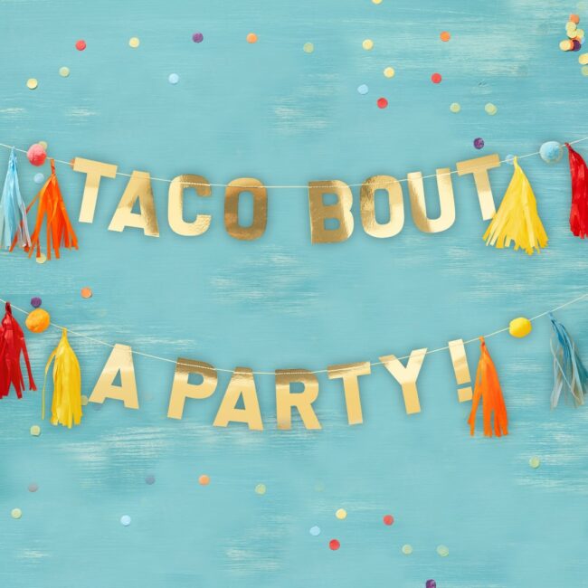 GOLD TACO PARTY POMPOM AND TASSEL PARTY BUNTING - Image 3