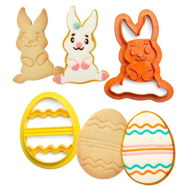 SET OF 2 BUNNY AND EGG PLASTIC COOKIE CUTTERS