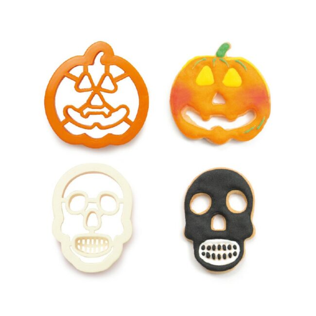 SET OF 2 SKULL & PUMPKIN PLASTIC COOKIE CUTTERS