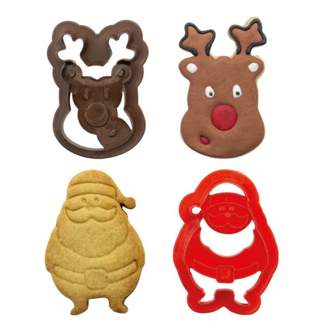 SANTA CLAUS & REINDEER COOKIE CUTTERS 8XH 2.2CM