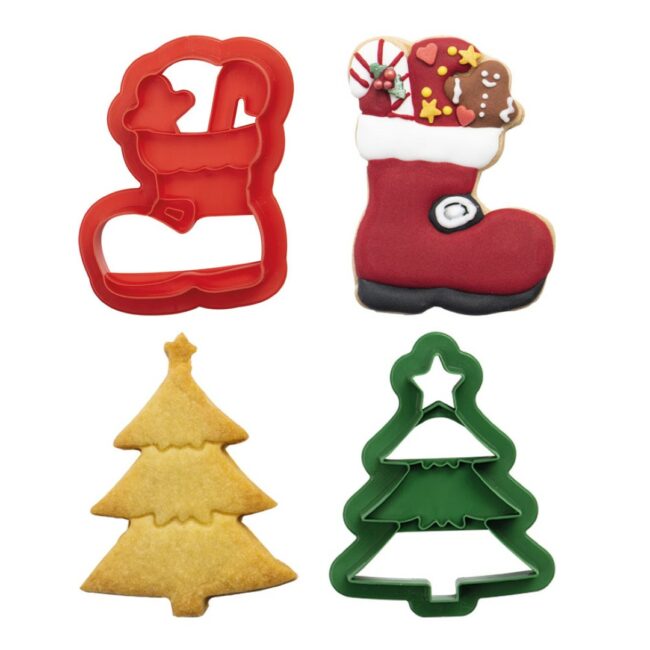 SET OF 2 XMAS TREE & BOOT COOKIE CUTTERS 8/6XH 2.2CM
