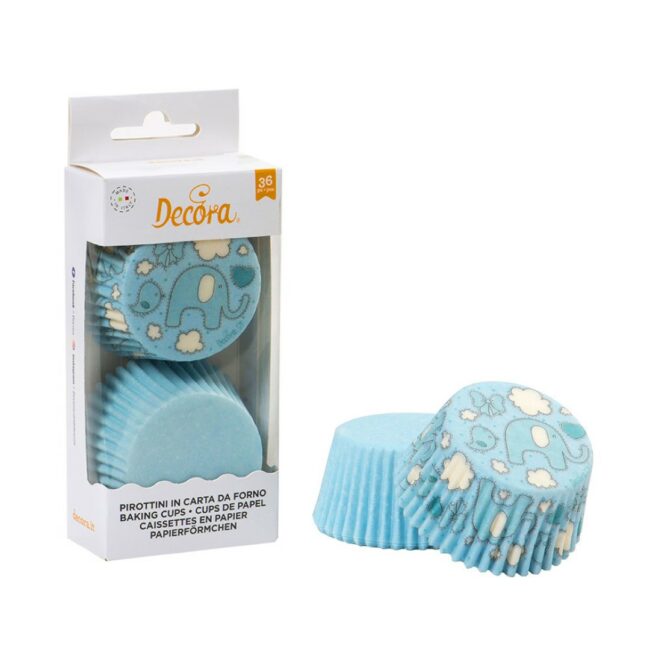 ELEPHANT & BLUE DOTS BAKING CUPS D50XH32MM 36PCS