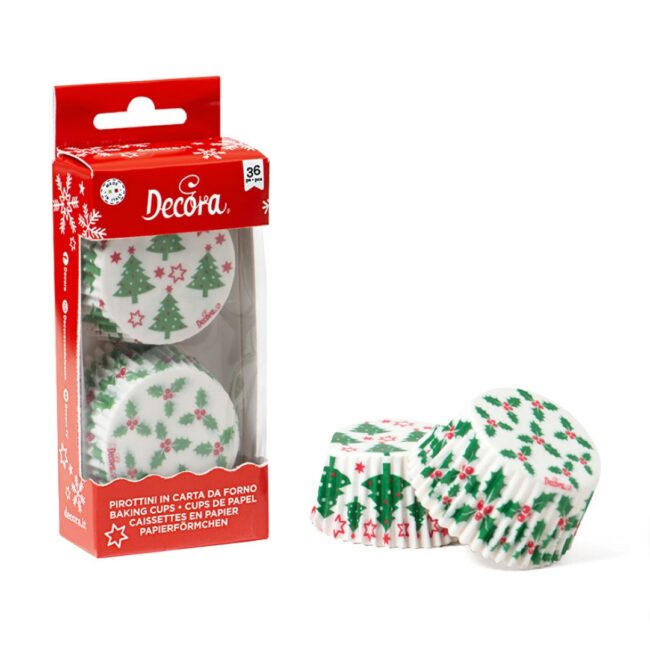 BAKING CUPS HOLLY & TREE 50X32MM 36PCS