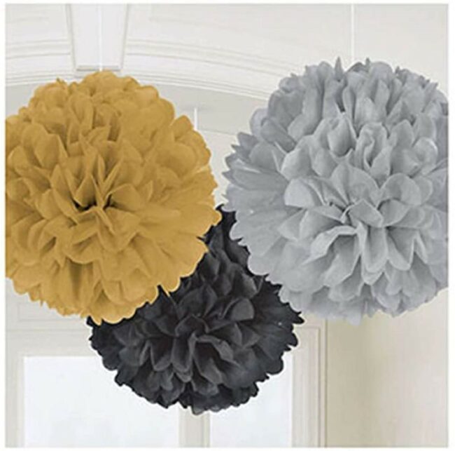 TISSUE PUFF GOLD & BLUE 40.6CM 3PCS - Image 2