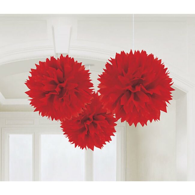 TISSUE PUFF RED 40.6CM 3PCS