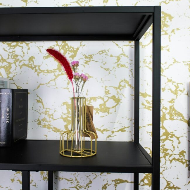 METAL VASE WITH GLASS BOTTLE OFF GOLD