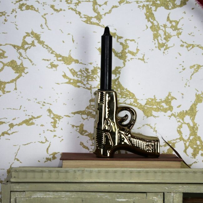 CANDLE HOLDER GUN GOLD 12X4X13CM