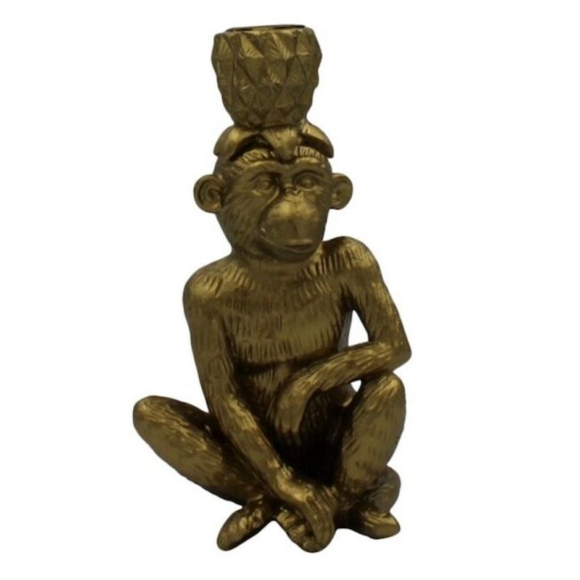 CANDLE HOLDER MONKEY PINEAPPLE GOLD 10X8X18CM