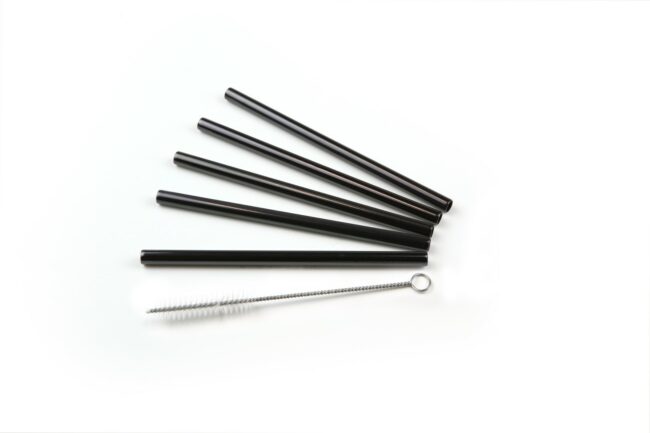 STRAIGHT STRAW STAINLESS STEEL BLACK 8MMx15CM 12PCS