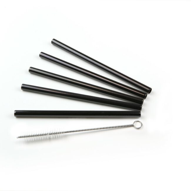 STRAIGHT STRAW STAINLESS STEEL BLACK 8MMx15CM 12PCS